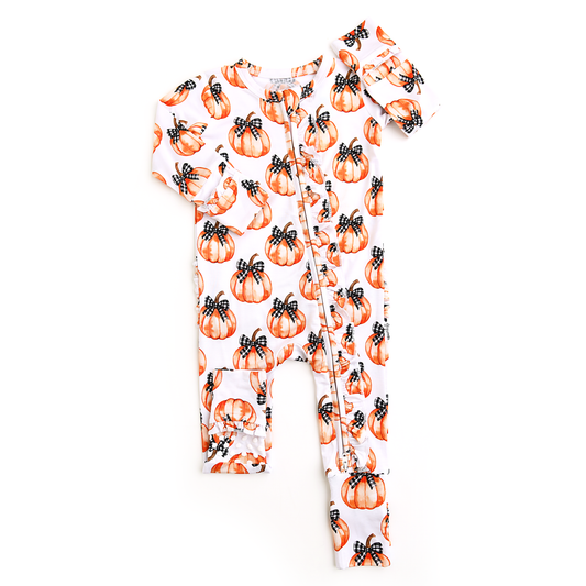 Lilith Pumpkin Ruffle Zip Halloween Bamboo Pumpkin Footie