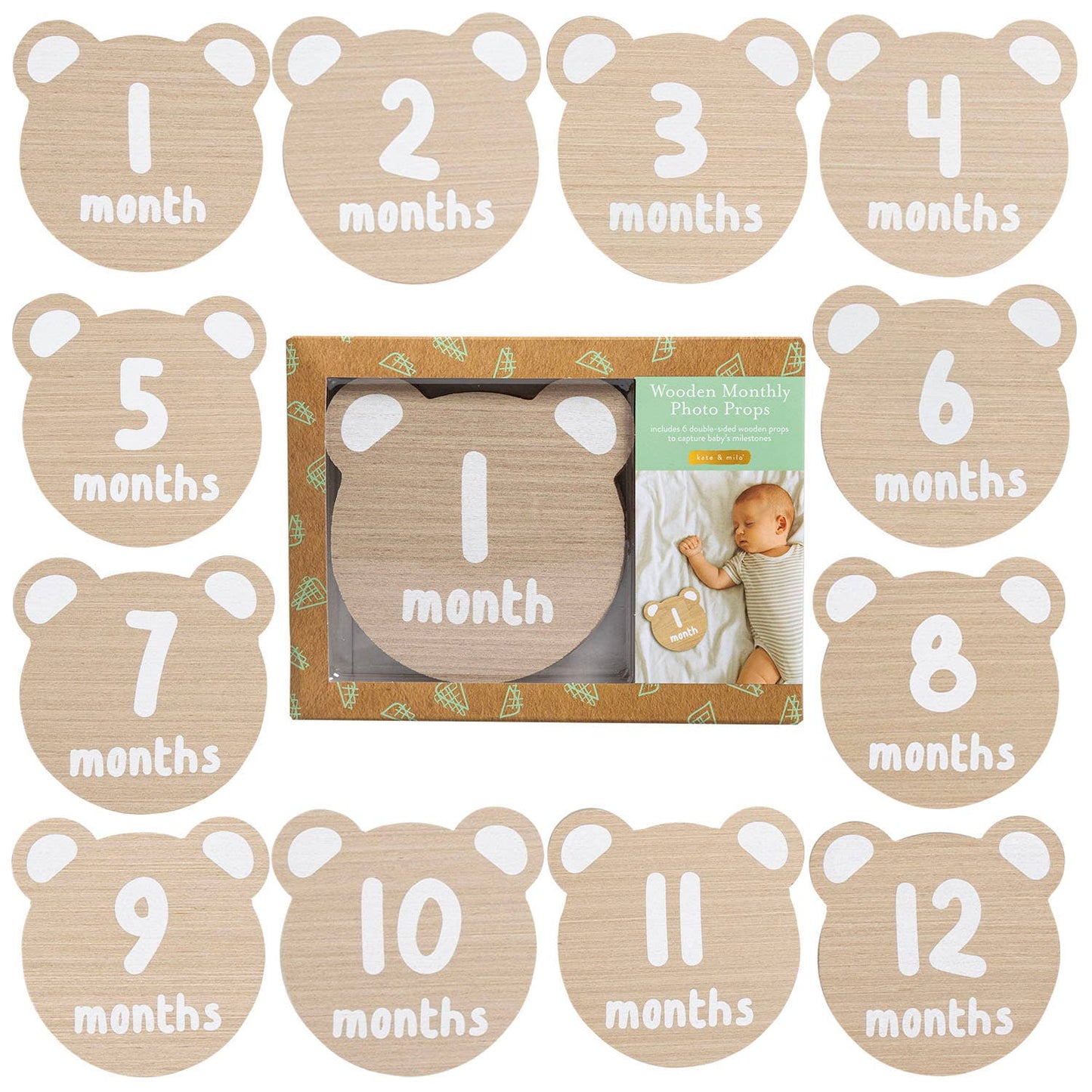 Teddy Bear Wooden Monthly Milestone Photo Props Discs
