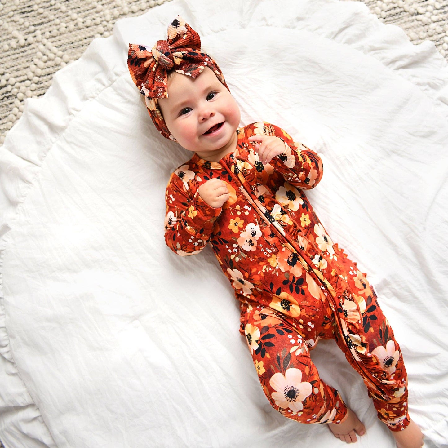 Auburn Ruffle Zip Bamboo Footie