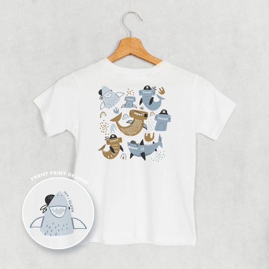 Pirate Shark Doodles White Tee