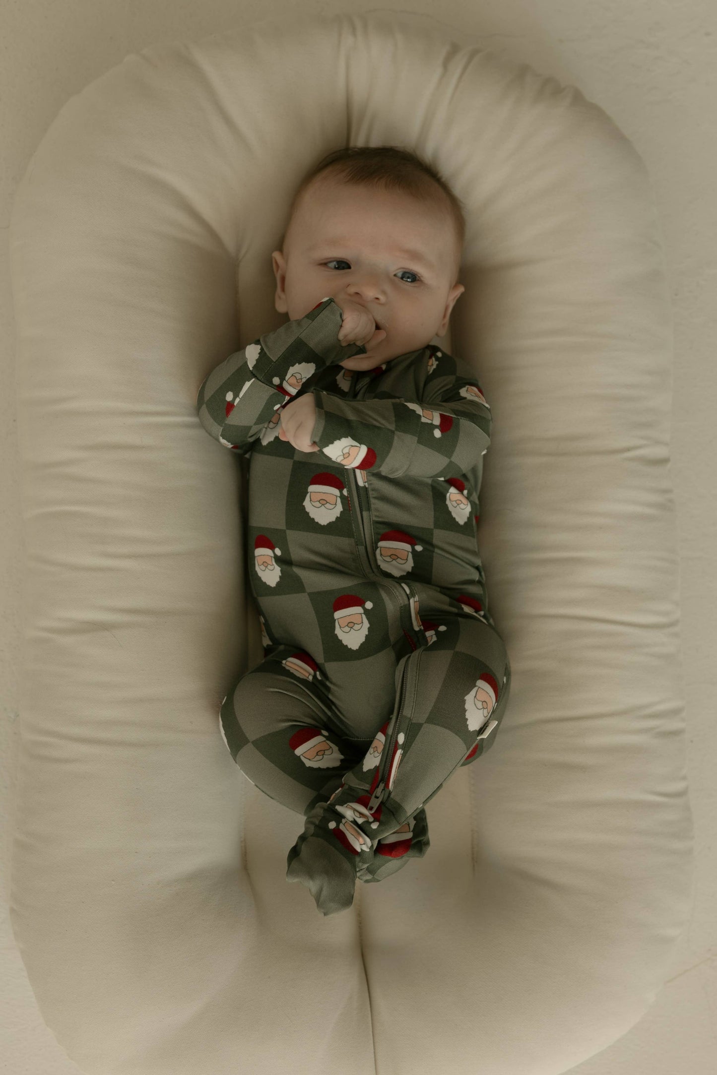 Santa Checkerboard Bamboo Zip Pajamas