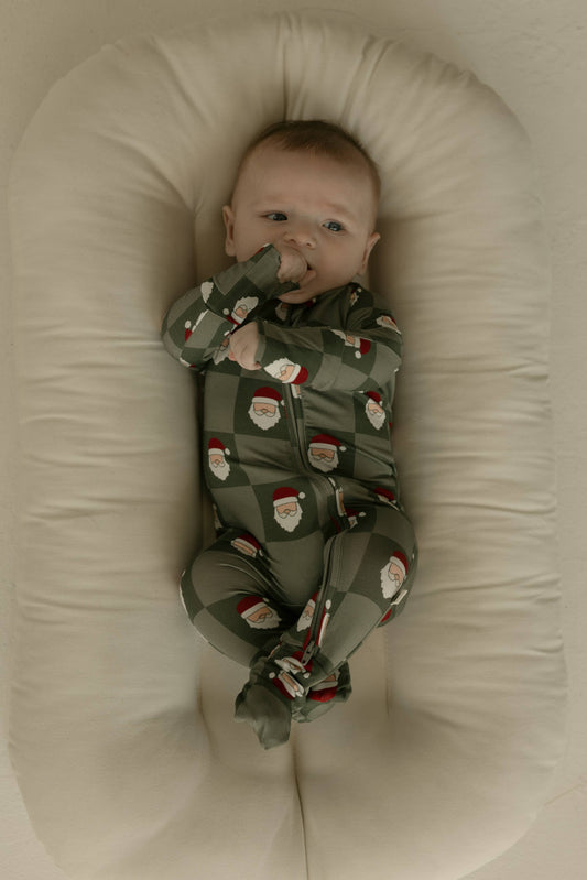 Santa Checkerboard Bamboo Zip Pajamas