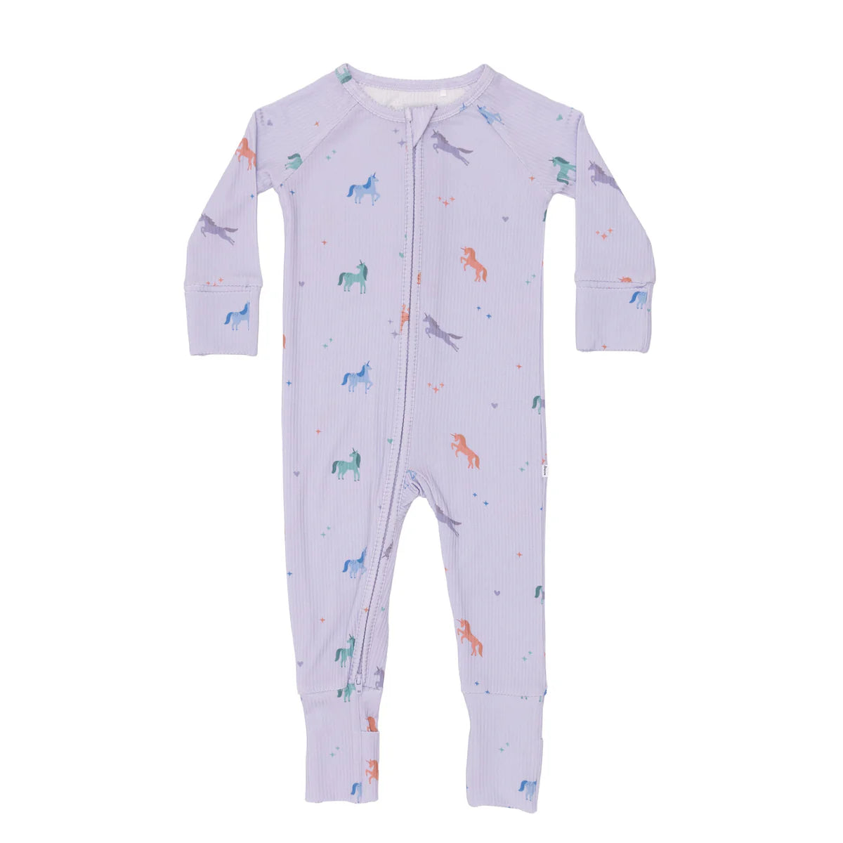 Purple Unicorns Ribbed Zip Romper
