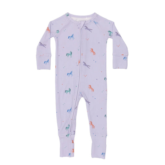 Purple Unicorns Ribbed Zip Romper