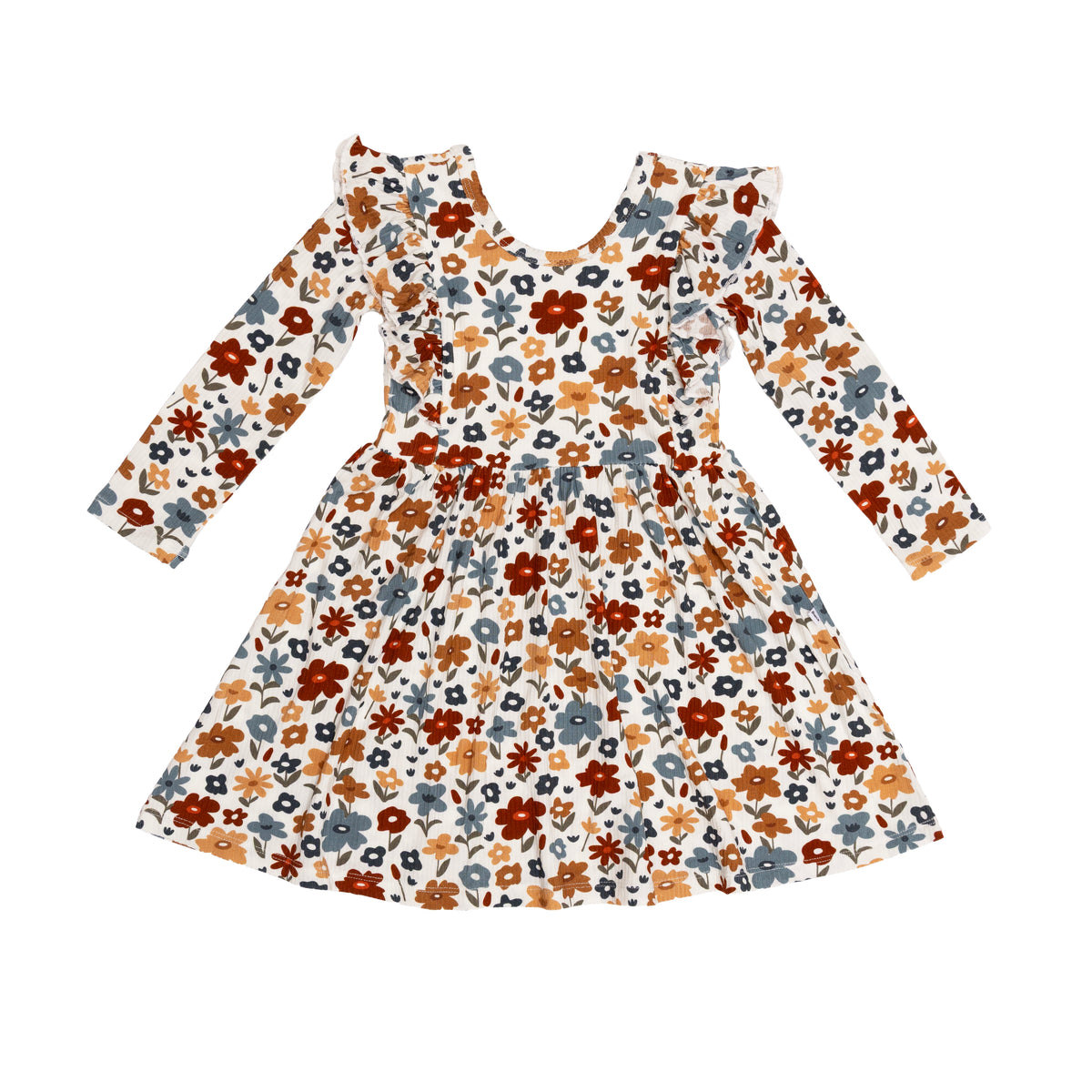 Autumn Meadow Small Ribbed Ruffle Long Sleeve Dress
