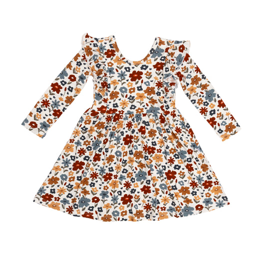 Autumn Meadow Small Ribbed Ruffle Long Sleeve Dress