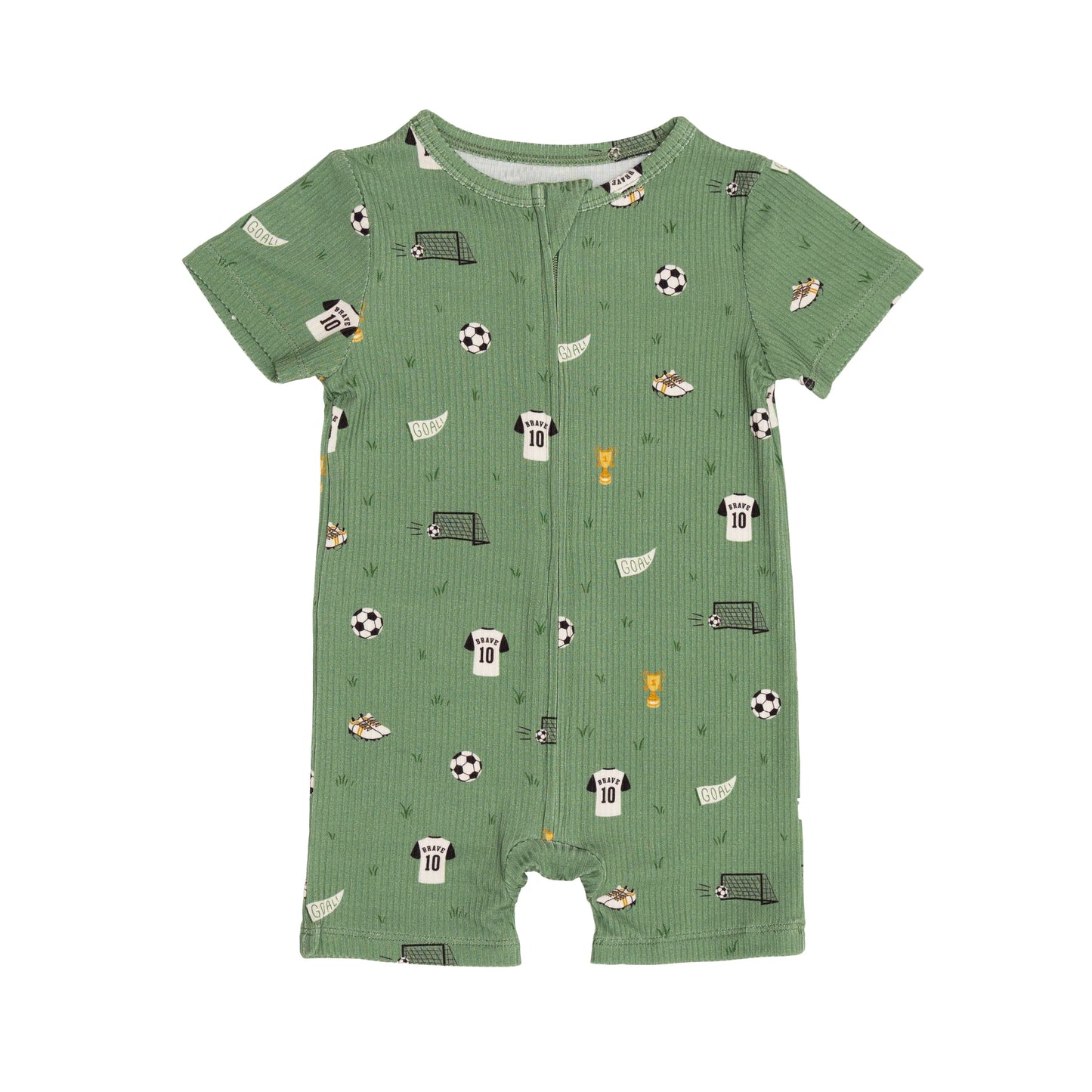 Soccer Small Ribbed Summer Zip Romper