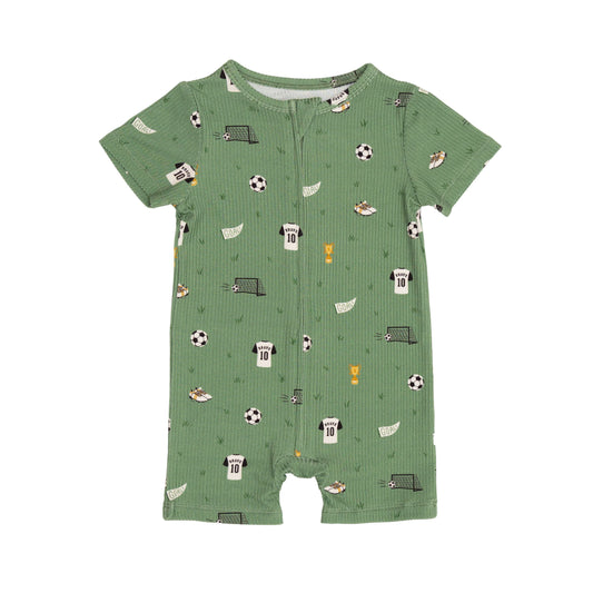 Soccer Small Ribbed Summer Zip Romper