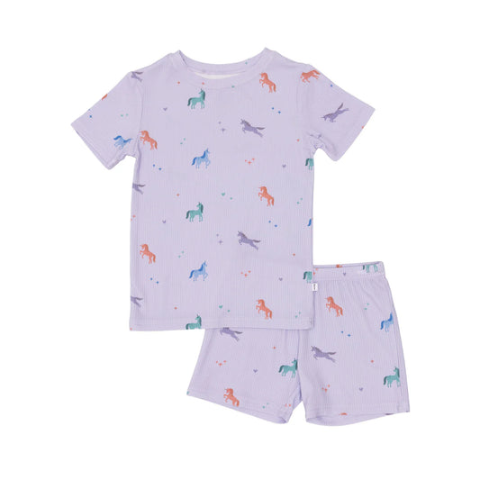Purple Unicorn Small Ribbed Shorts Two-Piece Set