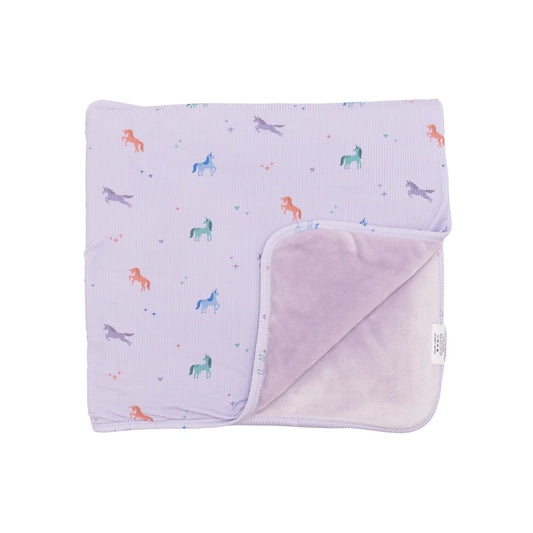 Purple Unicorns Small Ribbed Toddler Blanket