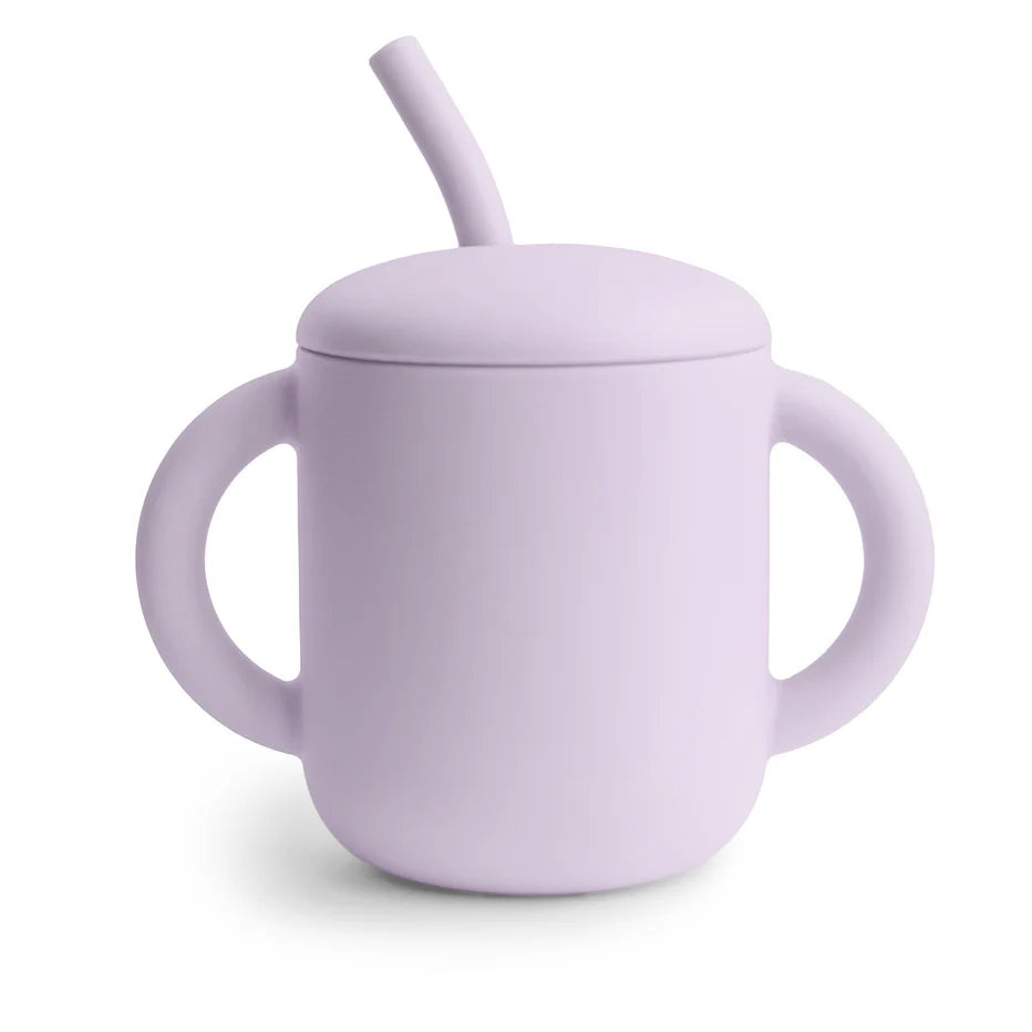 Silicone Training Cup + Straw Soft Lilac