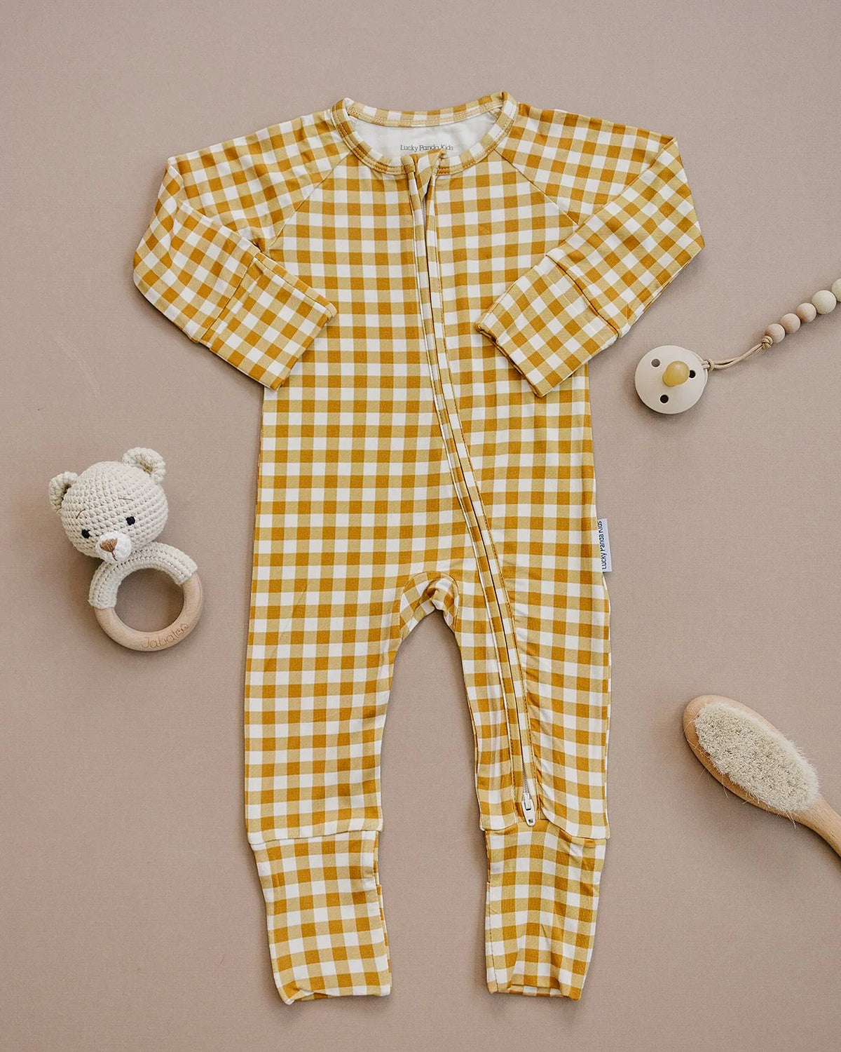 Bamboo Zip Romper | Yellow Gingham