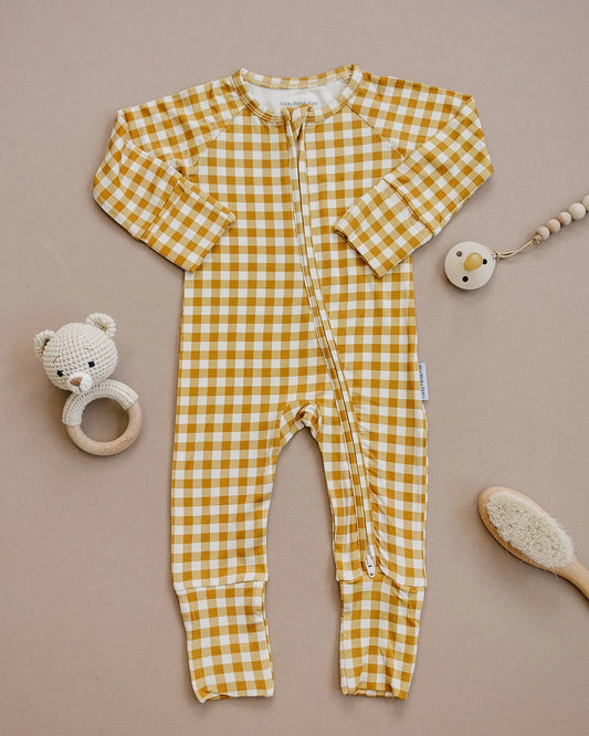 Bamboo Zip Romper | Yellow Gingham