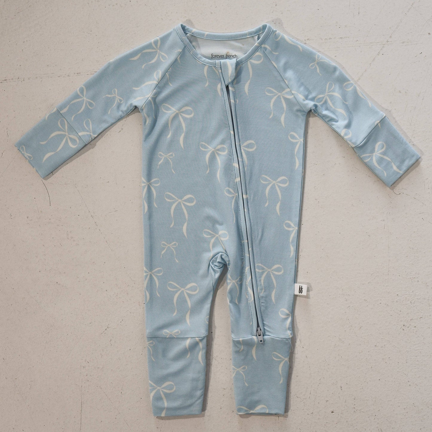 Blue Bows Zipper Footie
