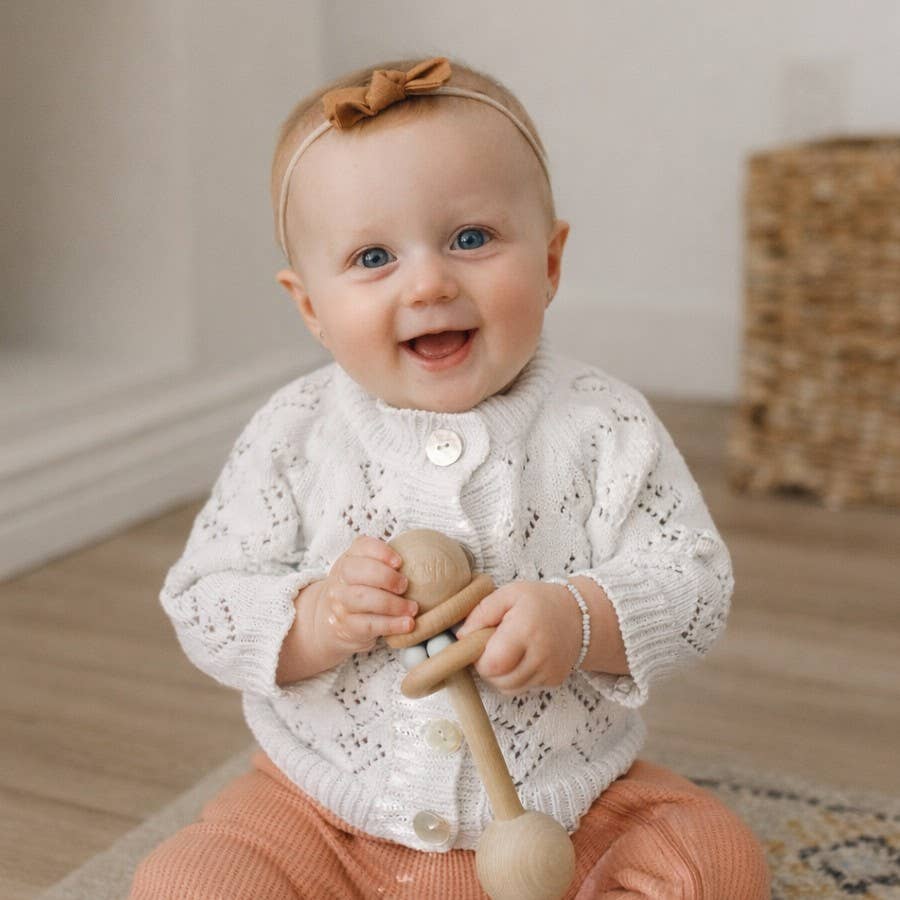 Heart Lace White Cotton Cardigan Sweater