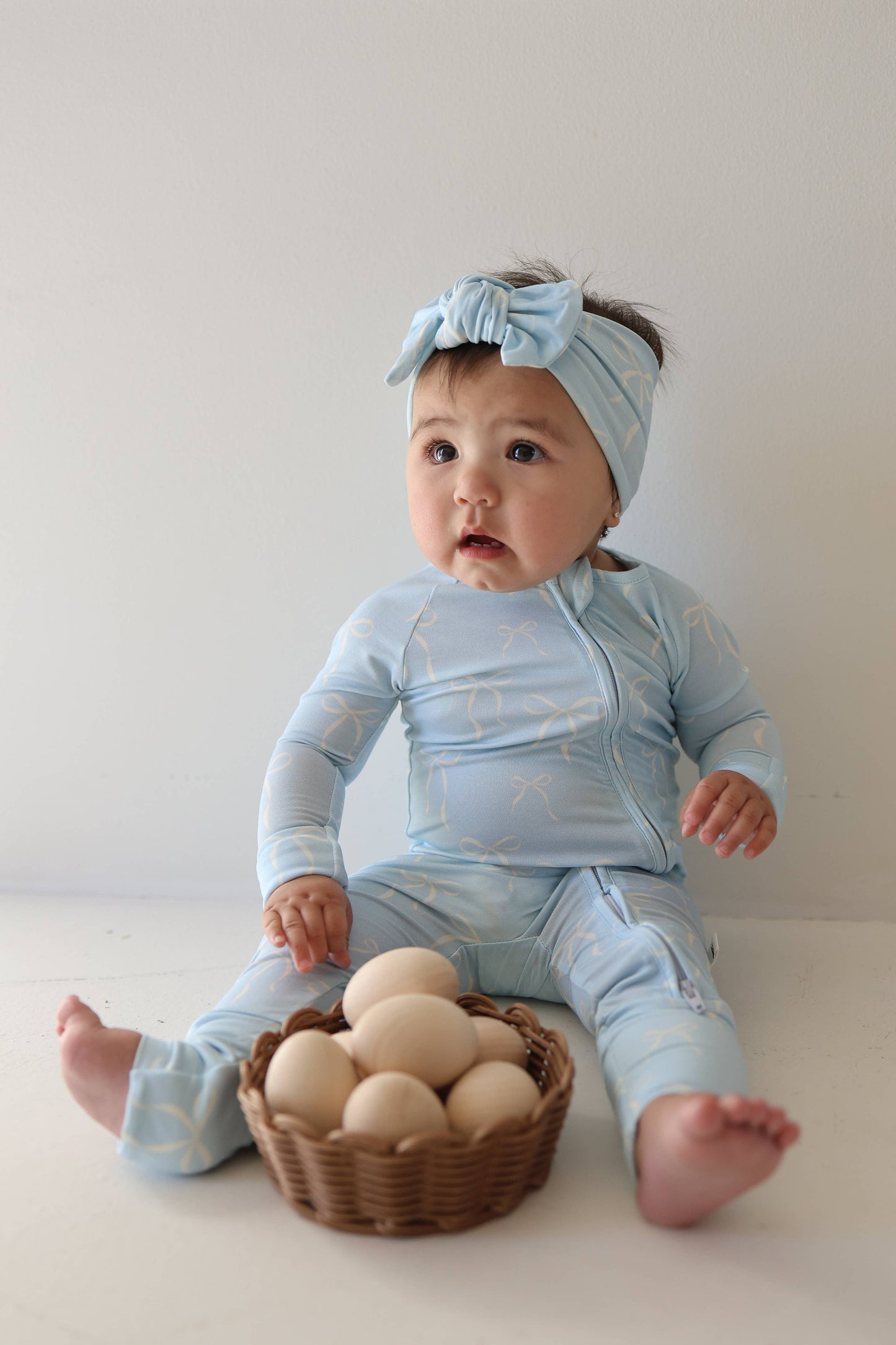 Blue Bows Zipper Footie