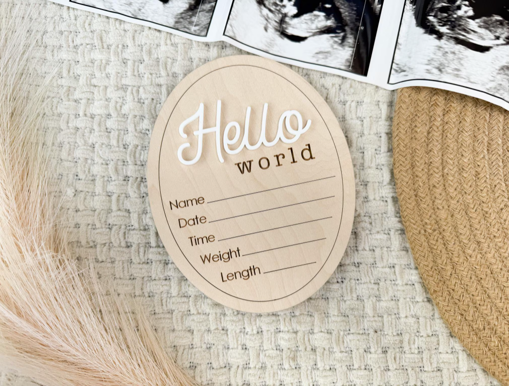 Hello World Wooden Baby Milestone Sign