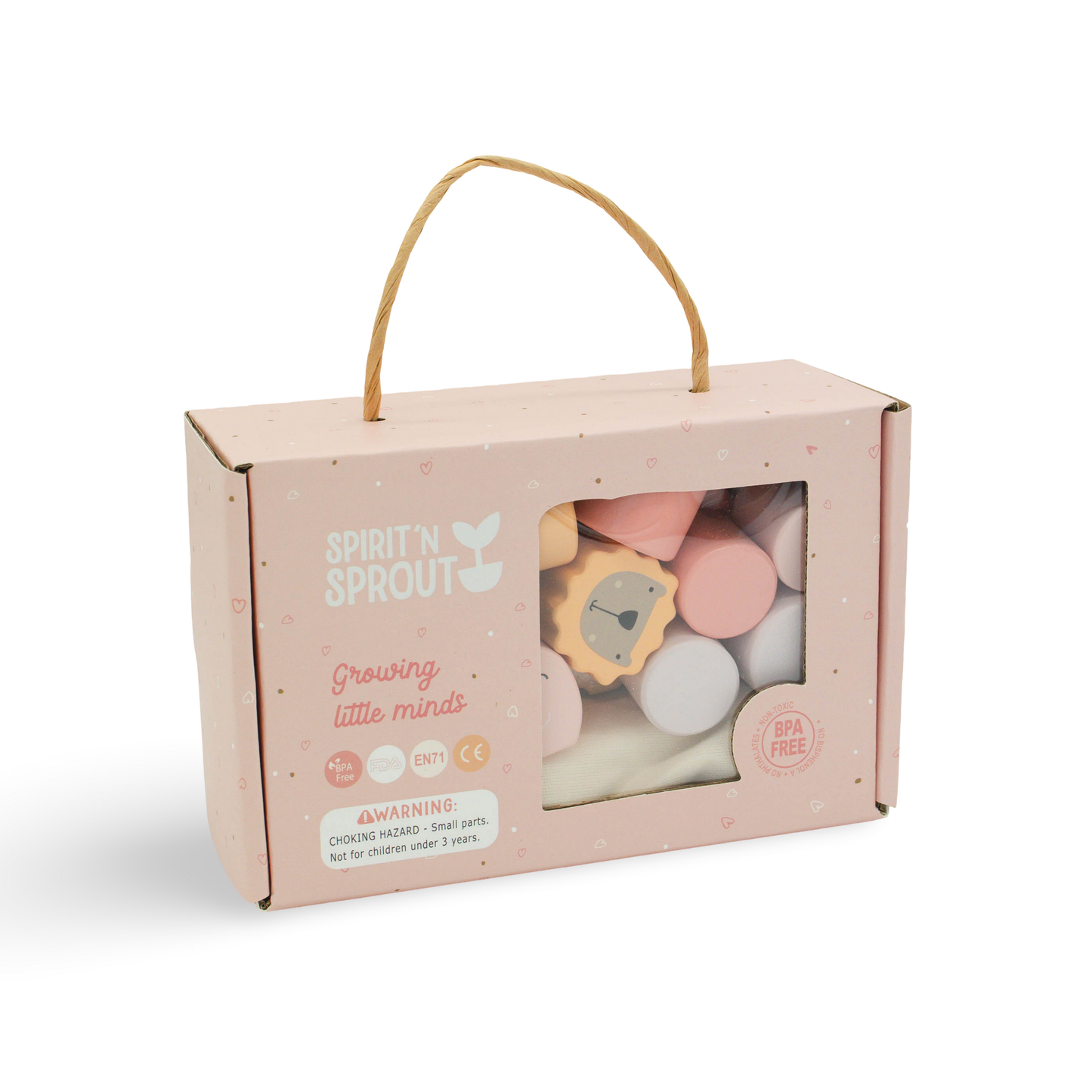 Pink Animal Stacking Set - 21 Pieces included with Storage Bag - Wooden Rainbow Stacker Gift for Girls