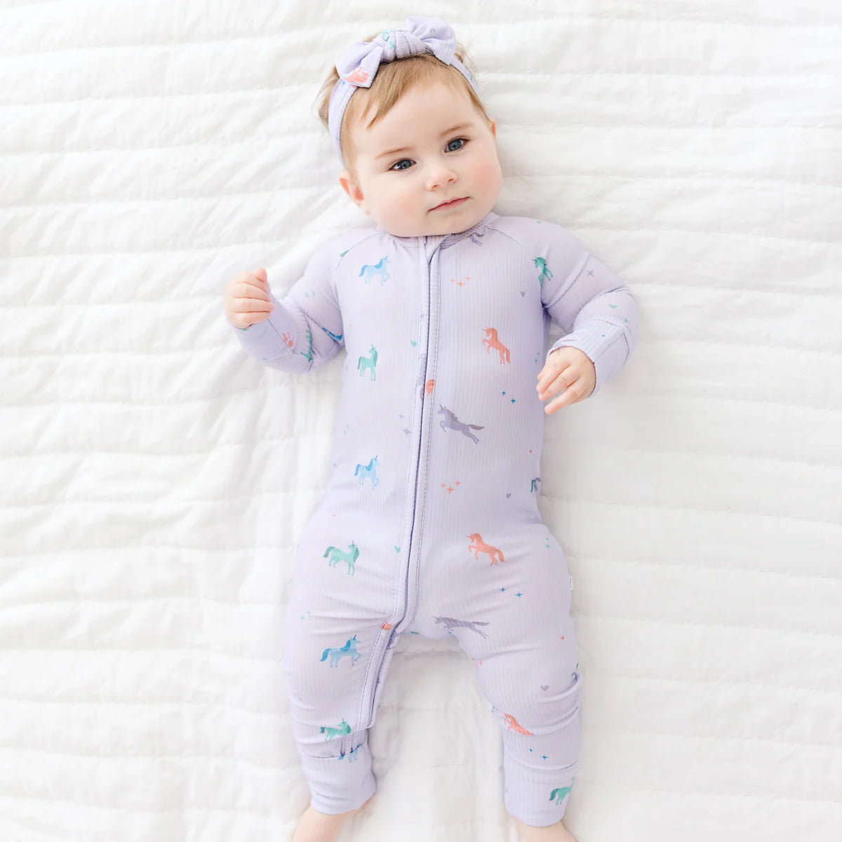Purple Unicorns Ribbed Zip Romper
