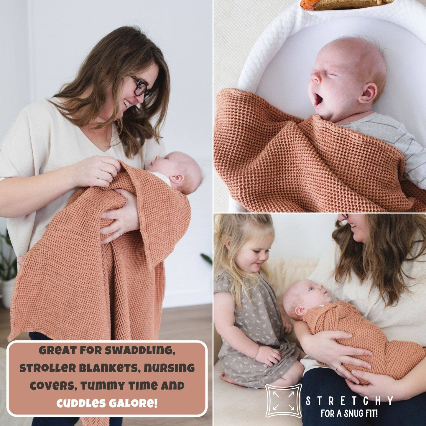 Cinnamon Waffle Bamboo Baby Blanket, 40"x40"- Soft Baby Swaddle Blanket Gender Neutral Baby Shower Gift