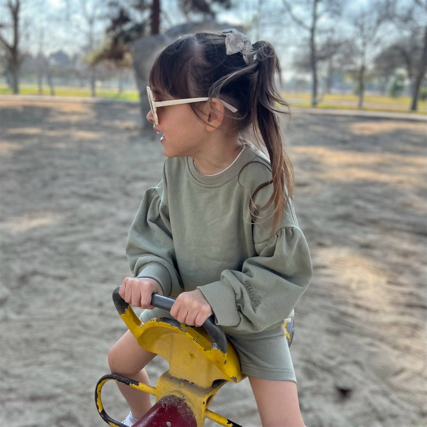 Bubble Sleeve Crewneck & Biker Short Set