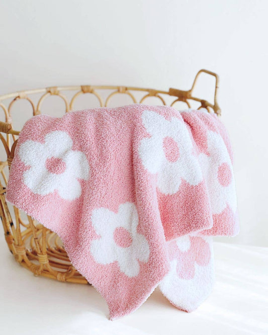 Pink Daisy Plush Baby Blanket