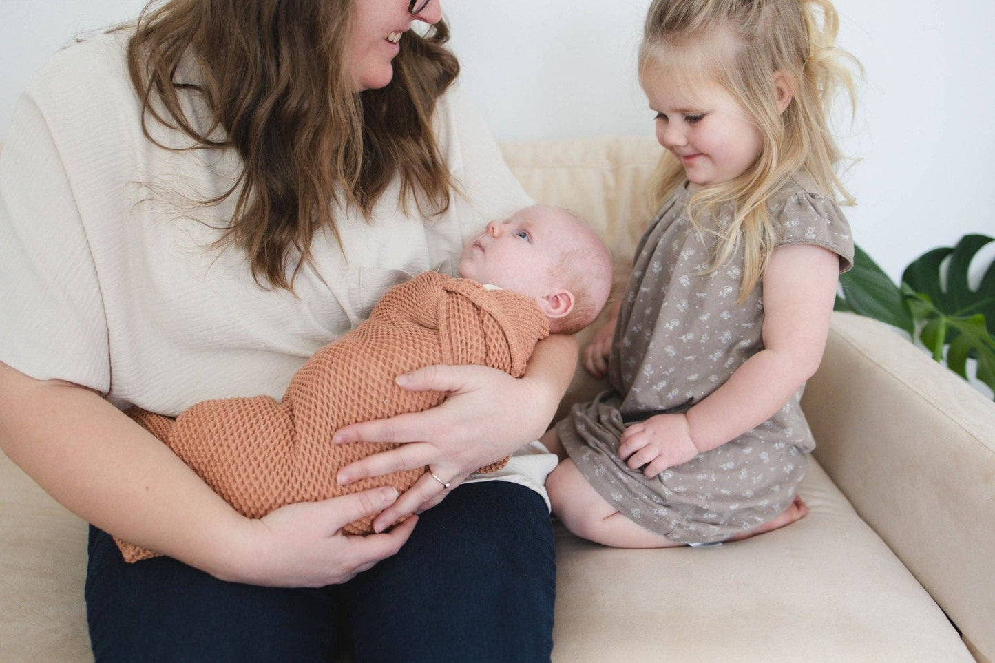 Cinnamon Waffle Bamboo Baby Blanket, 40"x40"- Soft Baby Swaddle Blanket Gender Neutral Baby Shower Gift