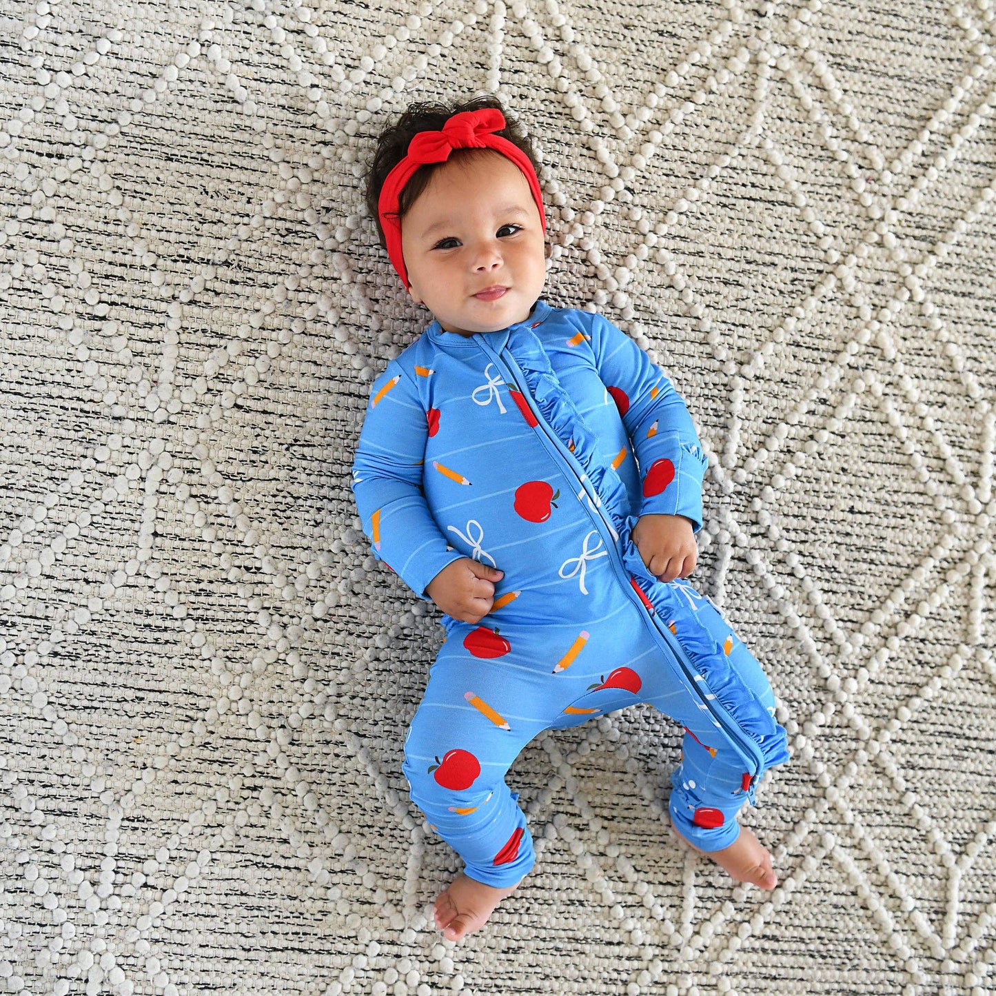 Quinn Apple Ruffle Zip Footies