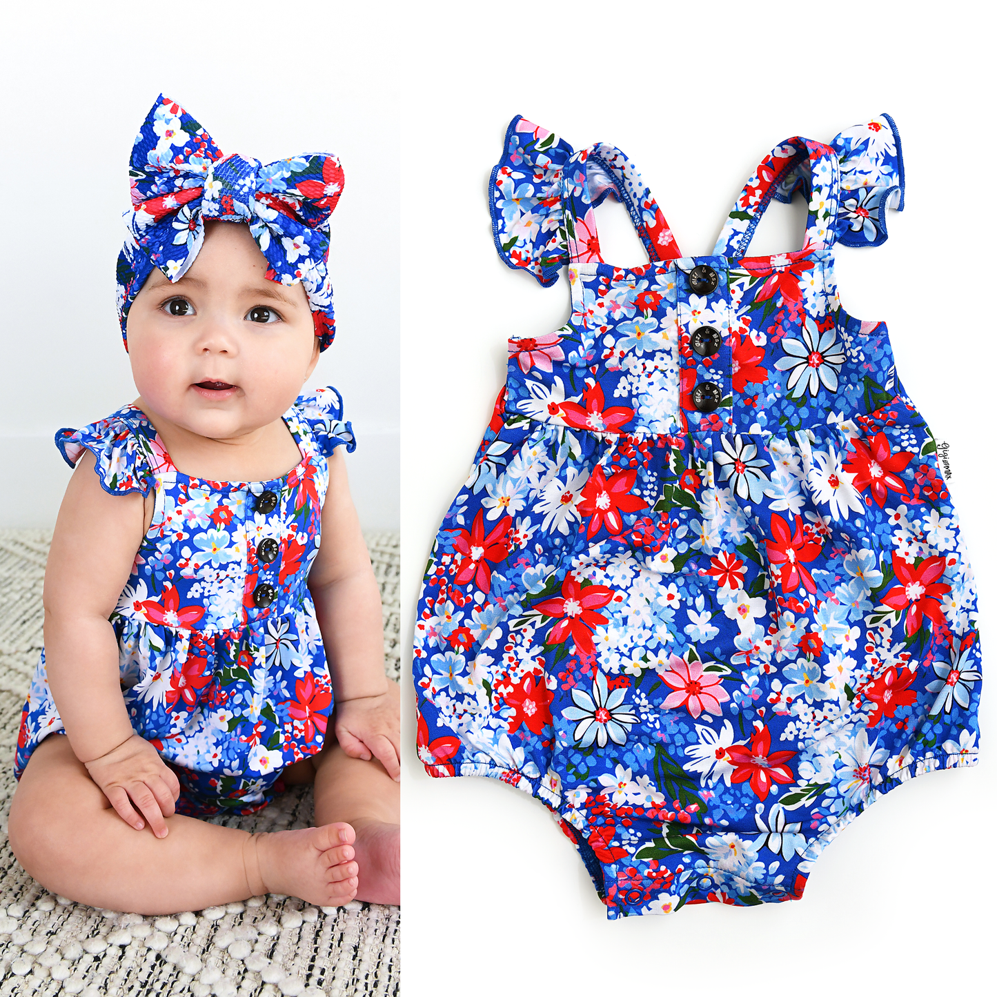 Presley Floral Button Bubble Bamboo Baby Outfit