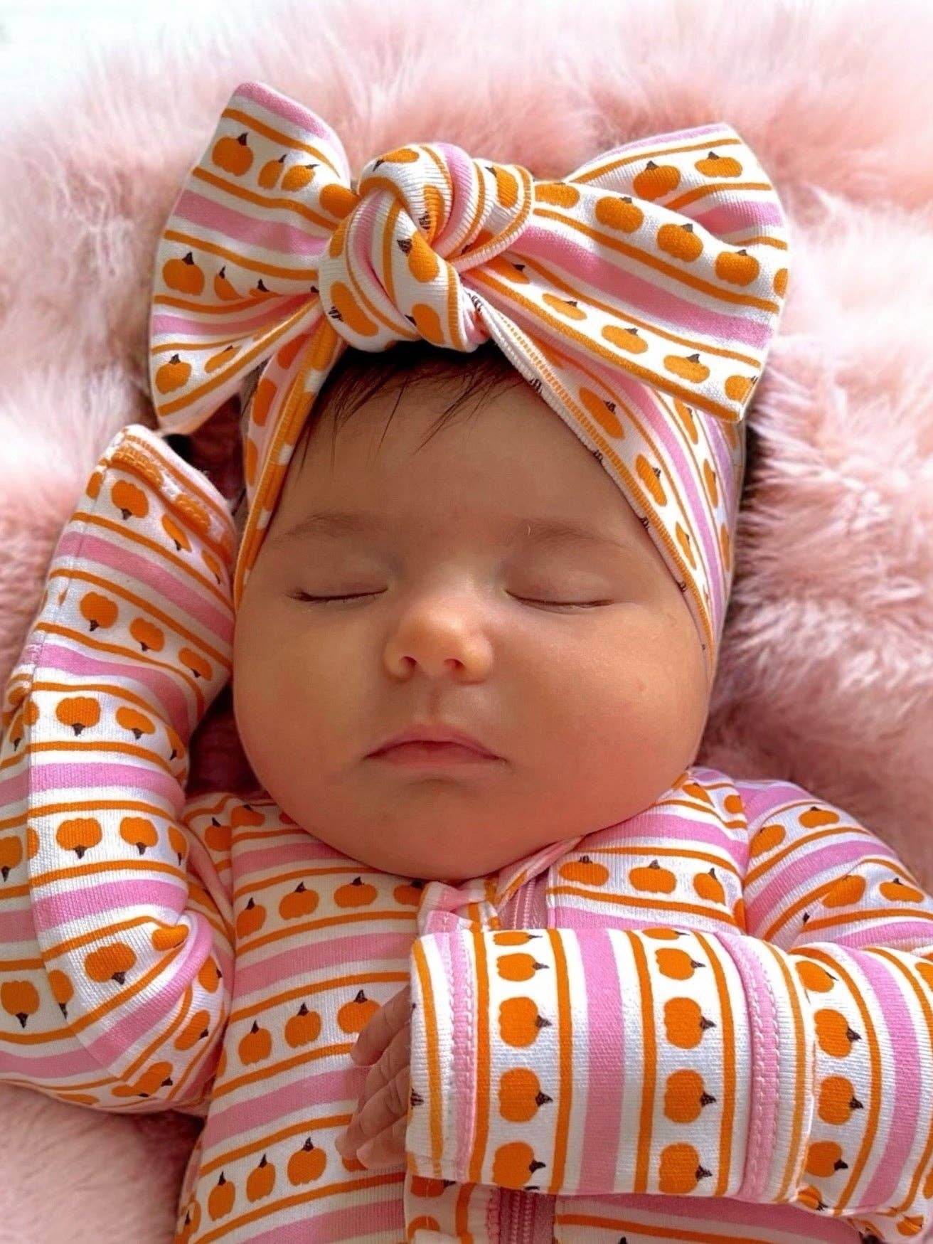 Pumpkin Stripe Pink / Organic Bow