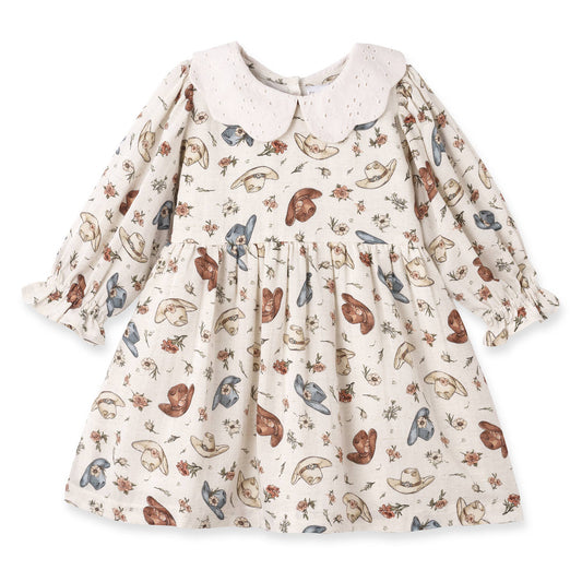 Larkspur Prairie Linen Western Dress With Eyelet Collar
