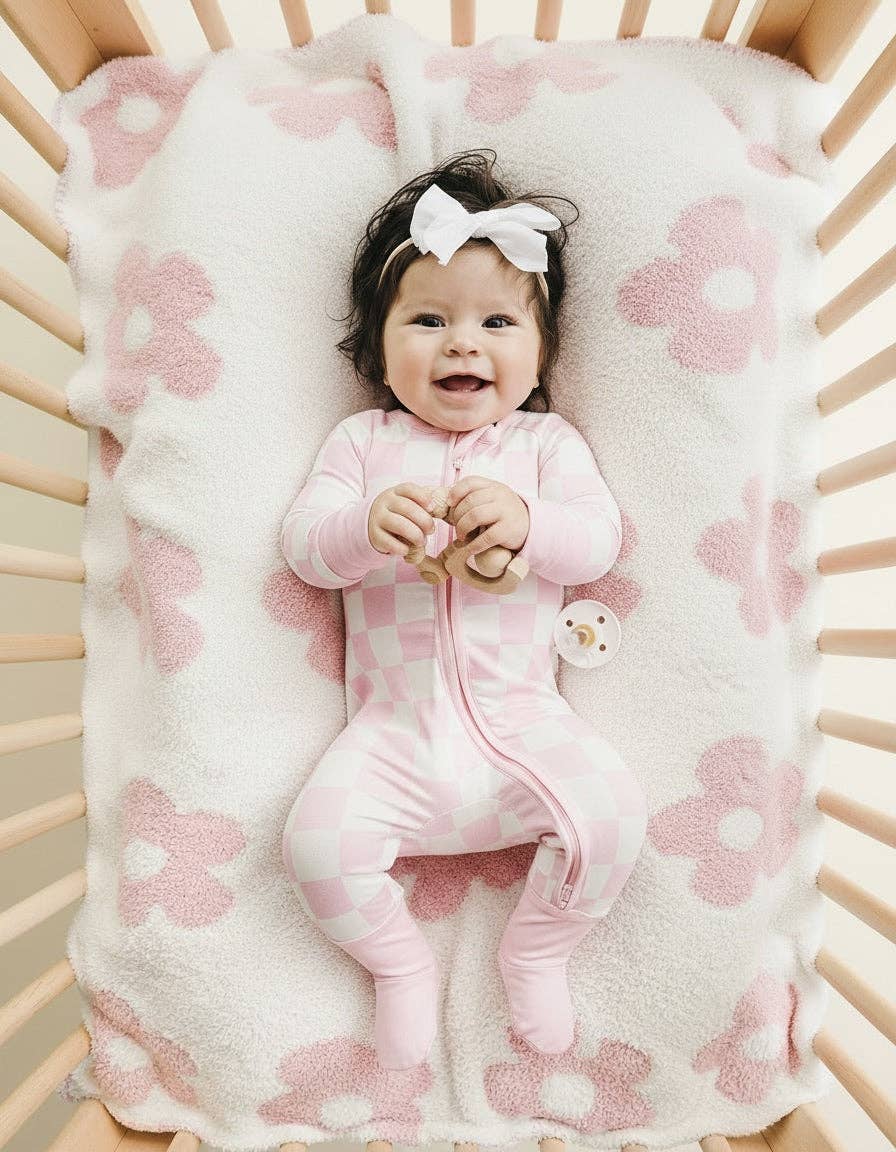 Pink Daisy Plush Baby Blanket