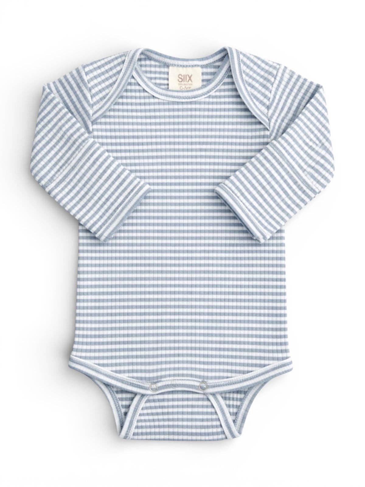 Dusty Blue Stripe / Ribbed Long Sleeve Bodysuit