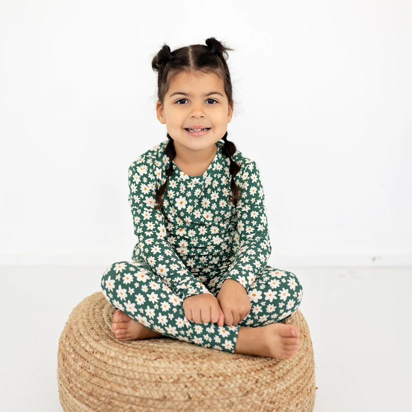 Green Floral Small Ribbed Two-Piece Set