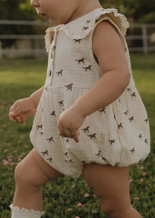 Wild Horses Muslin Bubble Romper