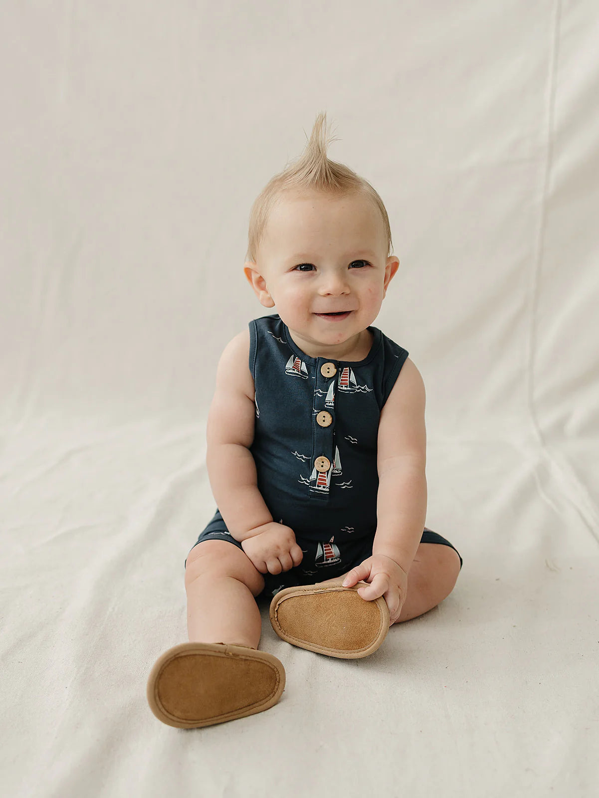 Sailboat Short Romper (Navy)