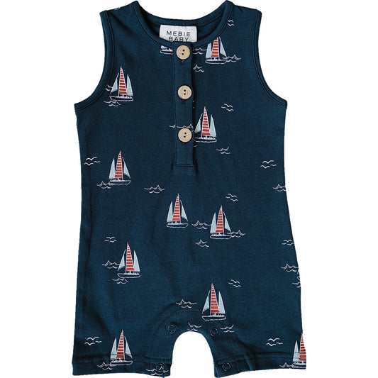 Sailboat Short Romper (Navy)